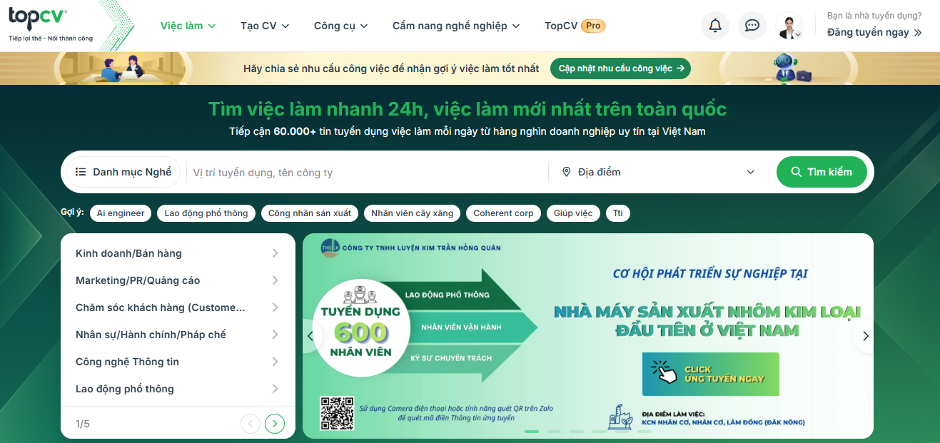 TopCV - Nền tảng tuyển dụng hàng đầu hiện nay